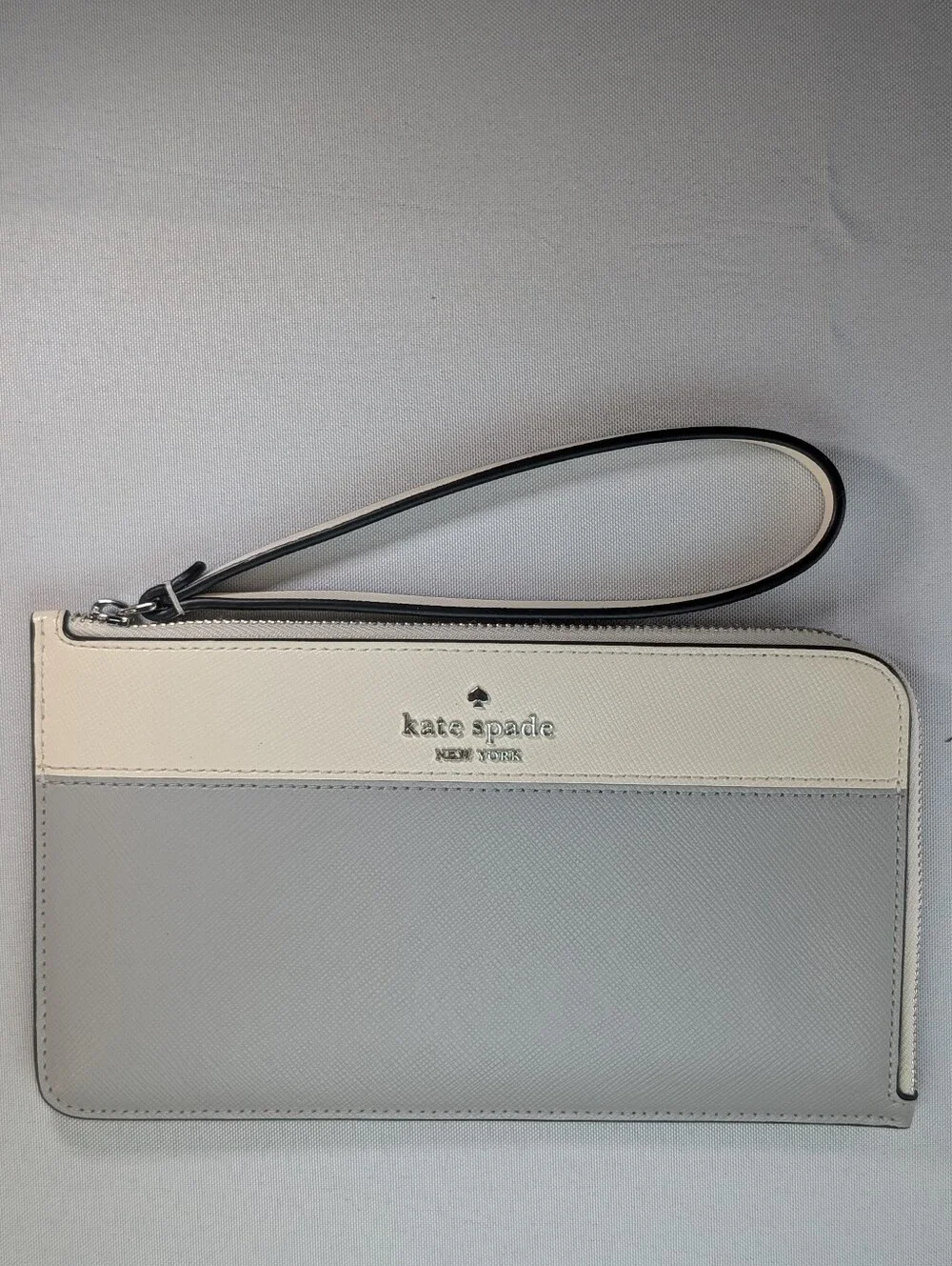 Kate Spade Lucy Medium L Zip Wristlet Wallet Gray And Ivory Color Block